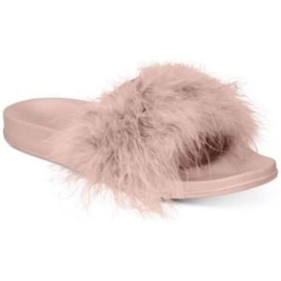 INC Faux Marabou Dusty Pink Fluffy Slide Slippers - Picture 1 of 5